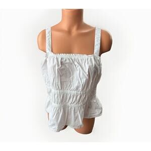 Madewell White Blouson Top Size L Pleated Peasant Hippie